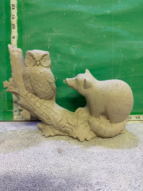 DH 2368 - OWL AND RACOON ON LOG