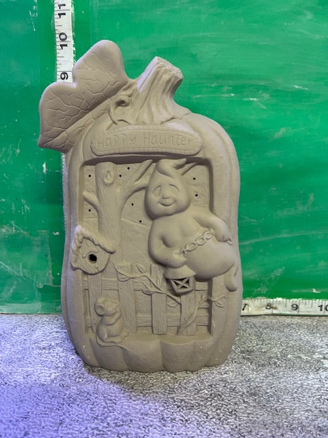 CPI 3458 - PUMPKIN WITH GHOST ON FENCE