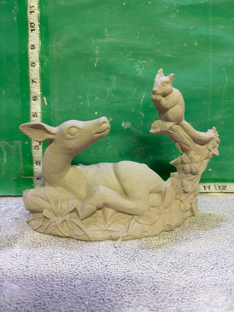 DH 2366 - DEER & SQUIRREL ON DRIFTWOOD